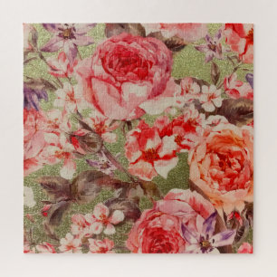 Puzzle Or Rose Floral Fleur Raspberry Rose Aquarelle