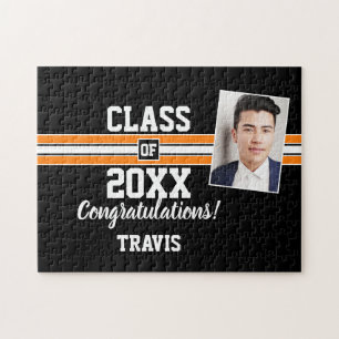 Puzzle Orange and Black Graduation Photo Félicitations