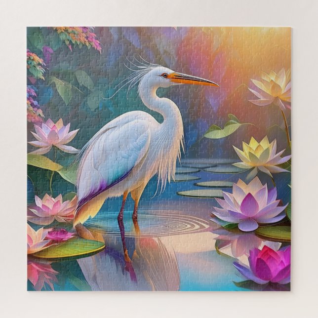 Puzzle Orange Billed White Heron Imaginaire Bird (Vertical)