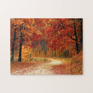Puzzle Orange Fall Leaves Country Dirt Road Photo