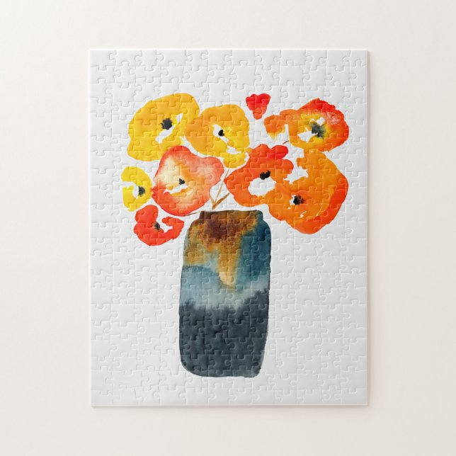 Puzzle Orange fleurs de pavot aquarelle (Vertical)