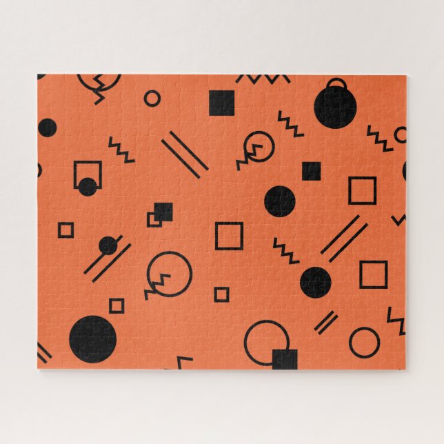 Puzzle Orange, fun, trendy, geometric Memphis graphic (Horizontal)