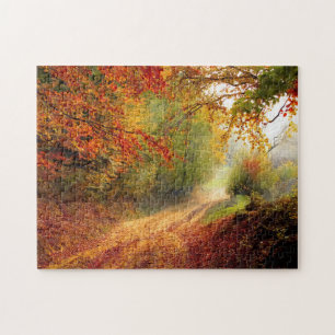 Puzzle Orange Green Fall quitte Country Dirt Road Photo