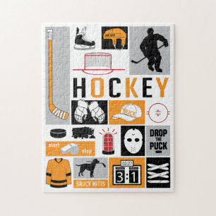 Puzzle Orange Hockey Eléments Stick Puck Player