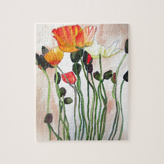 Puzzle Orange Populaires fleurs aquarelle peinture (Vertical)
