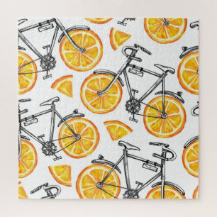 Puzzle Oranges à bicyclette : Motif d'été d'aquarelle