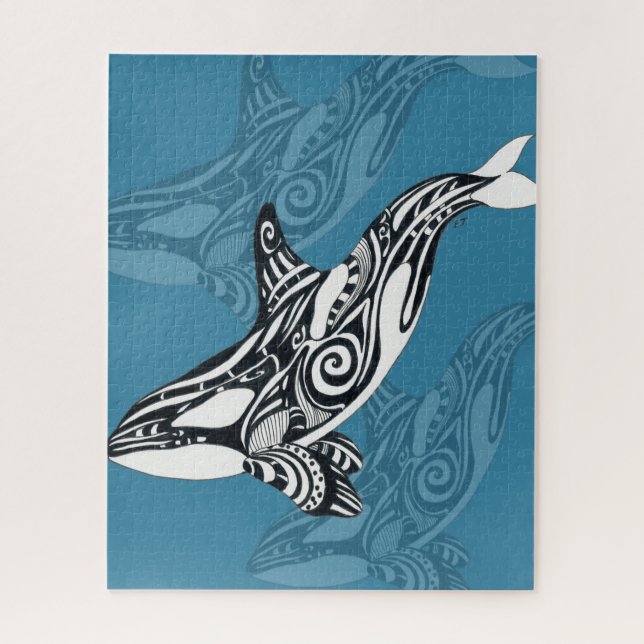 Puzzle Orca Killer Whale Tlingit Indigo encre bleue (Vertical)