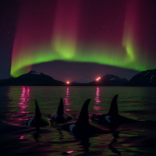 Puzzle Orcas Nage Dans Aurora Violet - Baleine Tueuse