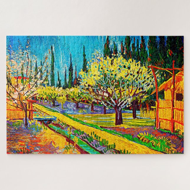 Puzzle Orchard Bordé par Cyprès Vincent Van Gogh (Horizontal)