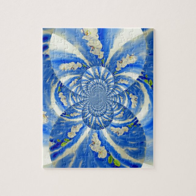 Puzzle Orchidée aquarelle peinture, Nuages Mandala (Vertical)