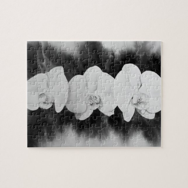 Puzzle Orchidée blanche noire peinture à fleurs tropicale (Horizontal)