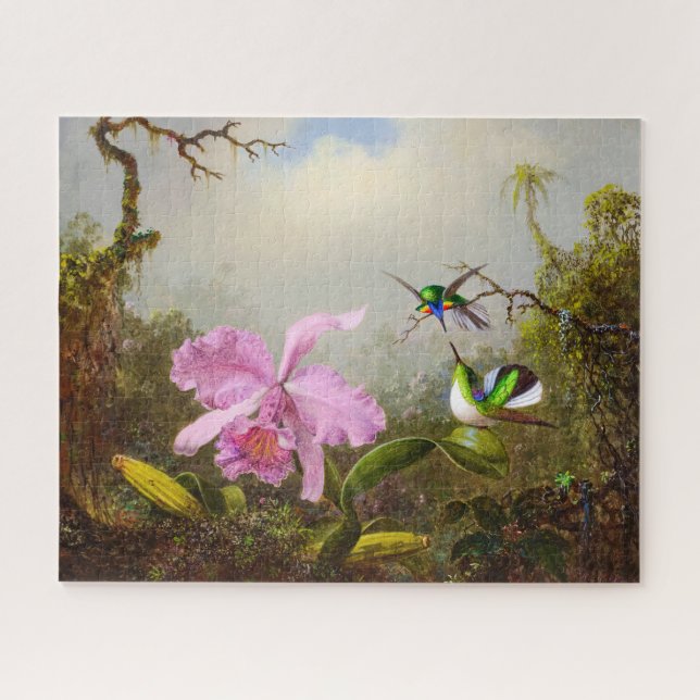 Puzzle Orchidée de Cattleya avec deux colibris brésiliens (Horizontal)