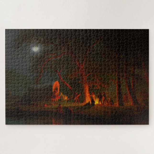 Puzzle Oregon Trail Conestoga Wagon Moonlight Camp Fire (Horizontal)
