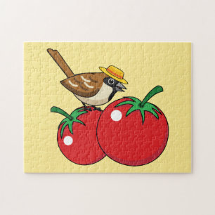 Puzzle Organic lover Sparrow Eating Red Tomato