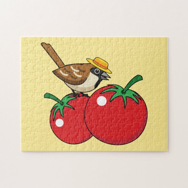 Puzzle Organic lover Sparrow Eating Red Tomato (Horizontal)