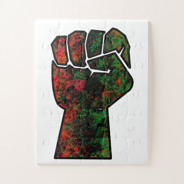 Puzzle orgueil noir poing vert rouge pan drapeau africain (Vertical)