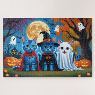 Puzzle Oriental Blue Cats Citrouille Halloween Drôle