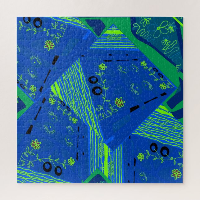 Puzzle Origami Chintz (L) Vert bleu (Vertical)