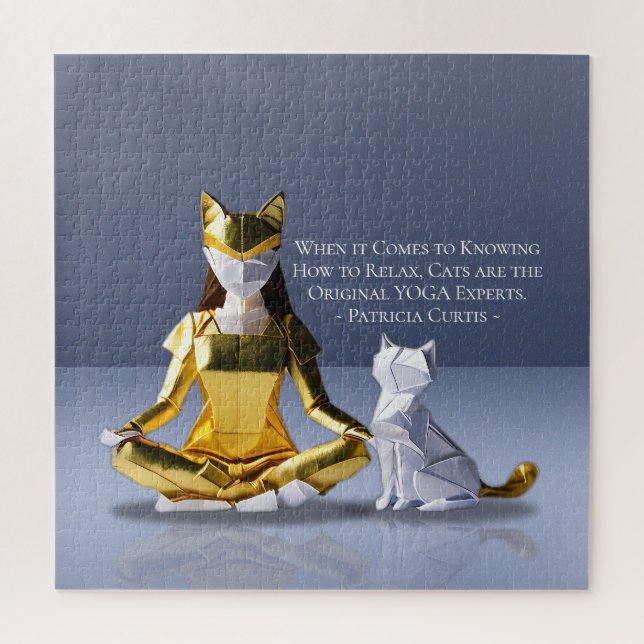 Puzzle Origami Gold Foil Yoga Méditer Catwoman and Cat (Vertical)