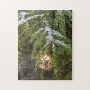 Puzzle Ornement en verre de Noël d'or sur l'arbre à