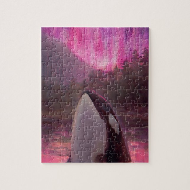 Puzzle Orque d'épaulard et lumières du nord roses/magenta (Vertical)