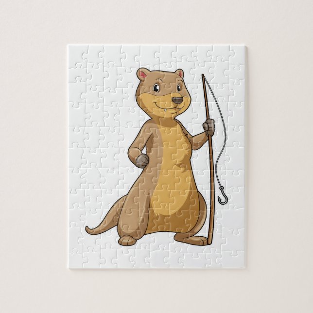 Puzzle Otter comme Fisher avec canne à pêche (Vertical)