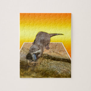 Puzzle Otter Eating Tasty Fish By His Pond,