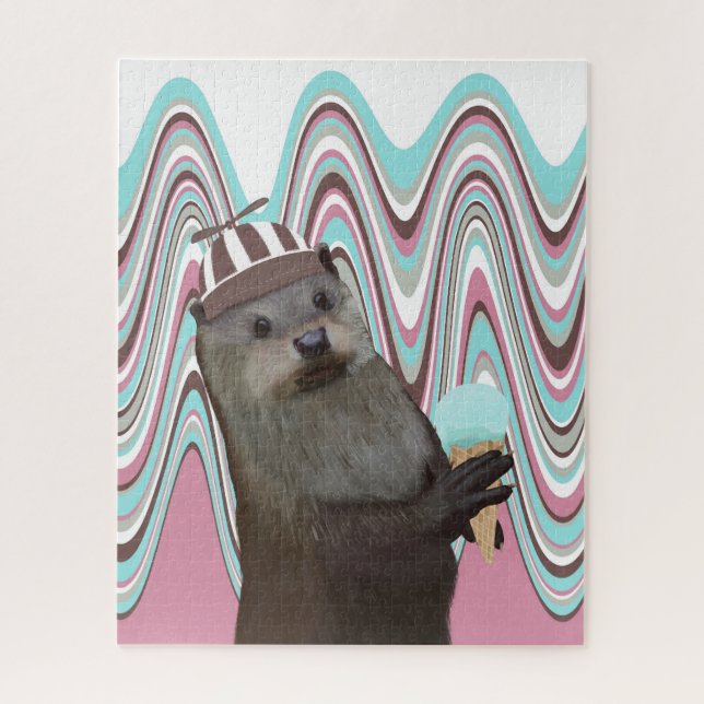 Puzzle Otter mignonne avec crème glacée Pink Liquid Swirl (Vertical)