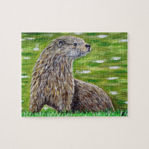Puzzle Otter sur une peinture de rive d'une rivière