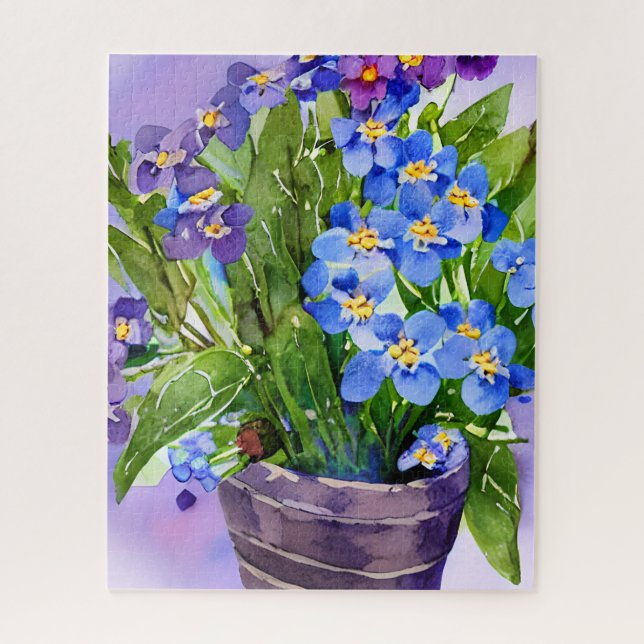 Puzzle Oubliez-moi pas l'aquarelle florale bleue (Vertical)