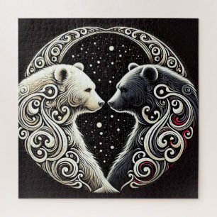 Puzzle Ours blancs et noirs dans un design Yin Yang