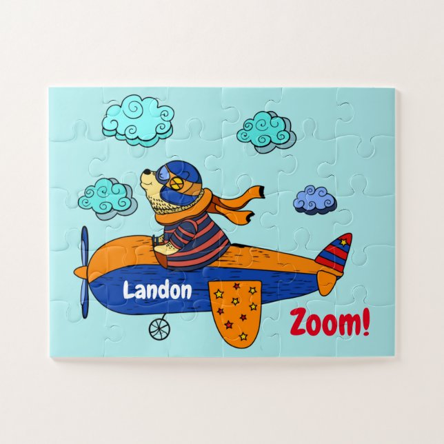 Puzzle Ours en avion ! Enfants personnalisés (Horizontal)