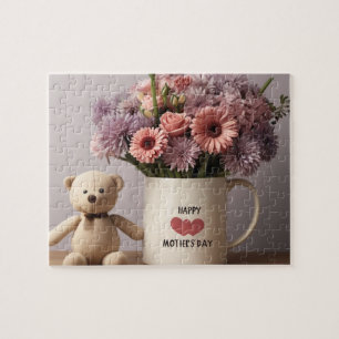 Puzzle Ours en peluche, Fleurs et Mug de café - Jigasaw P