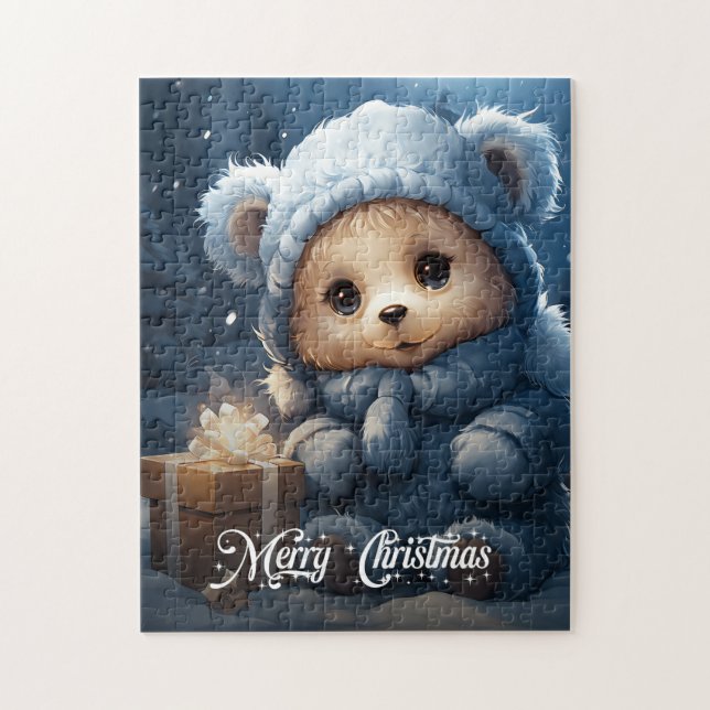 Puzzle Ours en peluche mignon avec cadeau de Noël (Vertical)