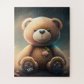 Puzzle Ours en peluche mignon avec rose rose rose monogra