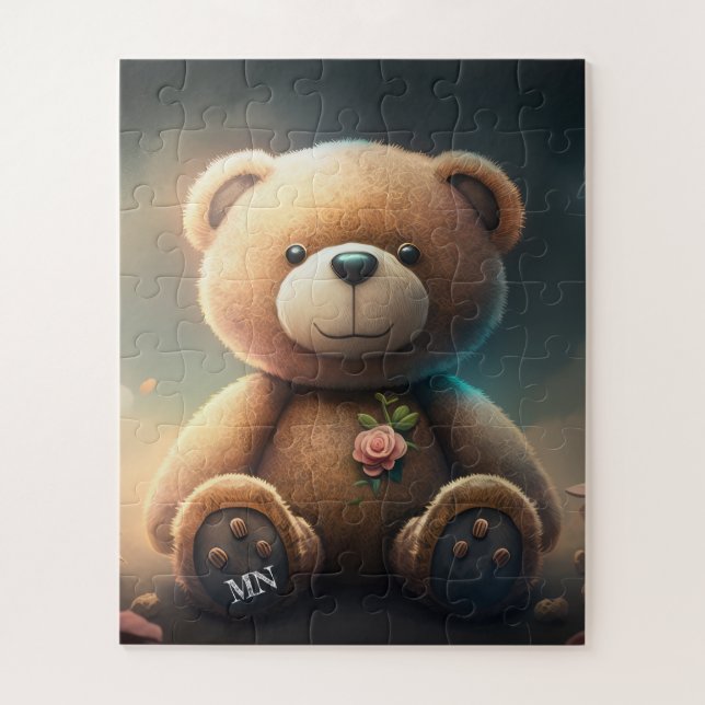 Puzzle Ours en peluche mignon avec rose rose rose monogra (Vertical)