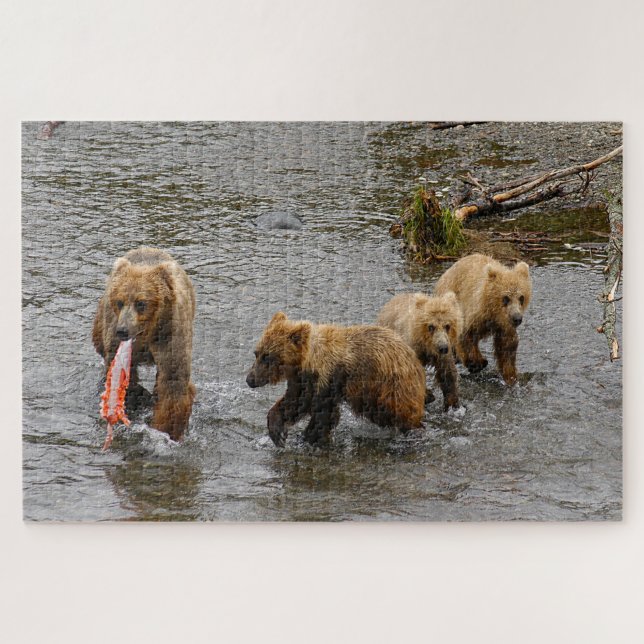 Puzzle Ours et 3 petits, Brooks Falls Alaska (Horizontal)
