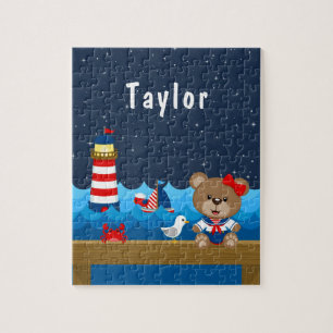 Puzzle Ours fille nautique rouge et marine
