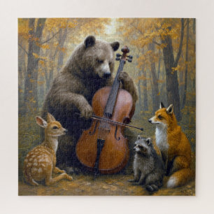 Puzzle Ours jouant du violoncelle dans les bois d'automne