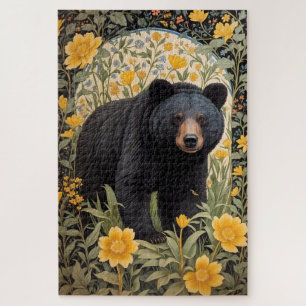 Puzzle Ours Noir Et Fleurs De Beurre Jaune