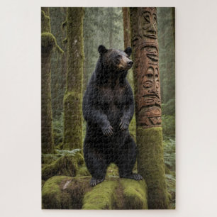Puzzle Ours noir et totem Poteau Art de la faune