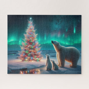 Puzzle Ours Polaire Maman Cubs Arbre de Noël Aurora Borea