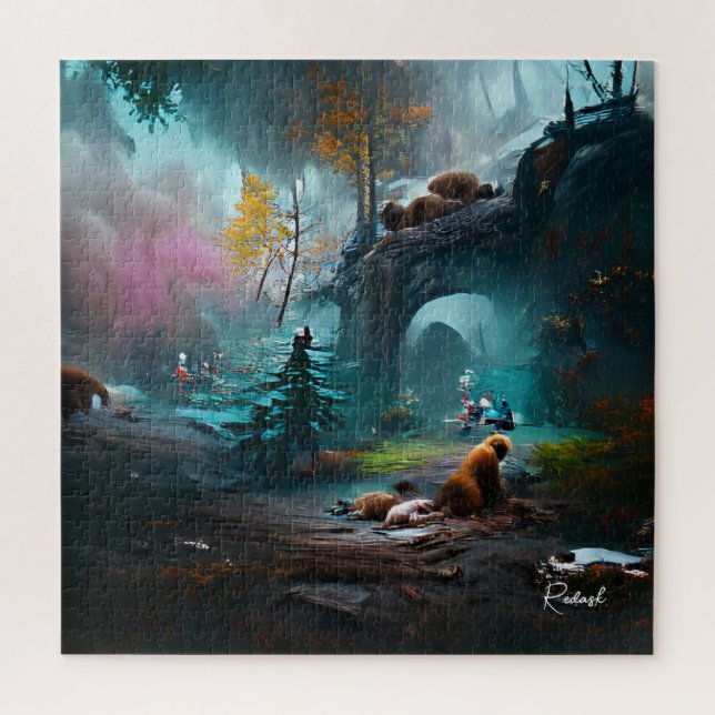 Puzzle Ours sauvages dans le paysage de forêt luxuriante (Vertical)