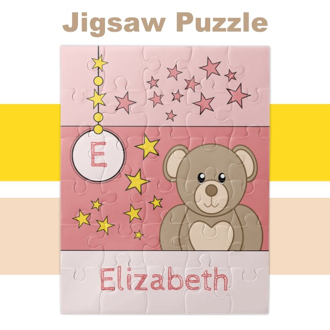 Puzzle Ourson mignon étoiles nom rose (Créateur téléchargé)