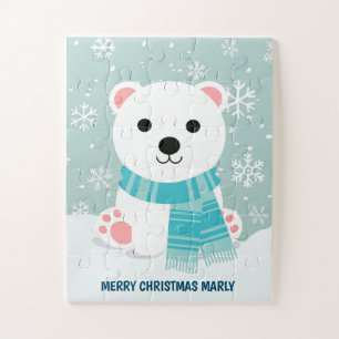 Puzzle Ourson polaire Flocons d'hiver Enfants Noël