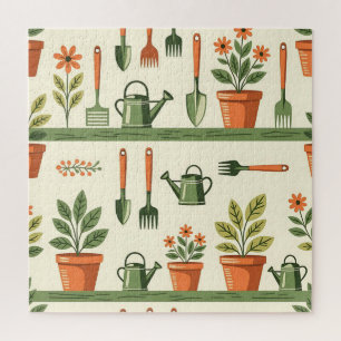 Puzzle Outils de jardinage mignons motif floral Cozy