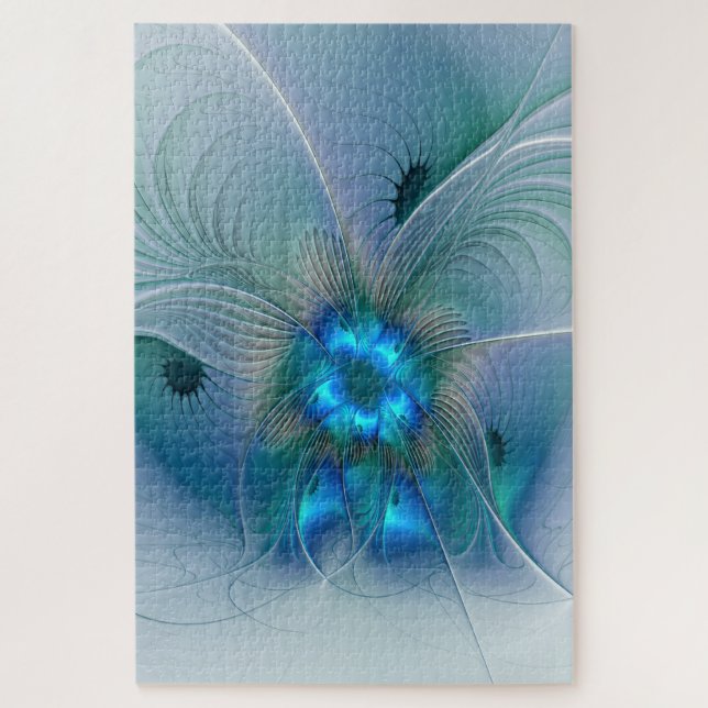 Puzzle Ovations debout, fractale bleue turquoise abstrait (Vertical)