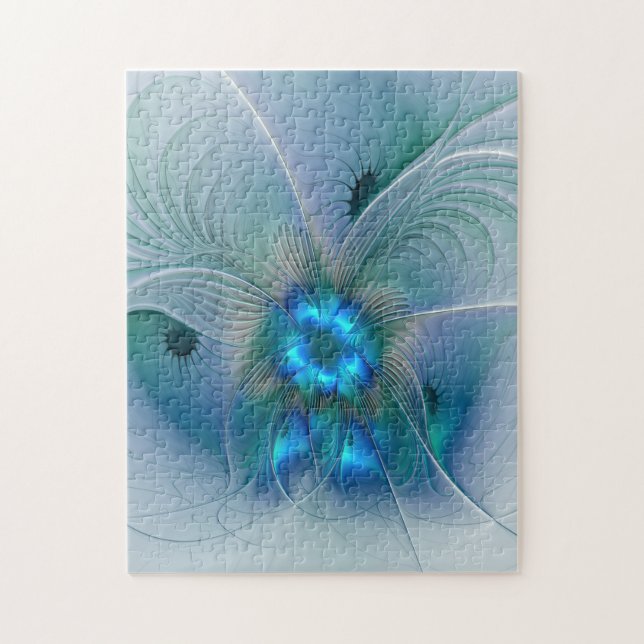 Puzzle Ovations debout, fractale bleue turquoise abstrait (Vertical)
