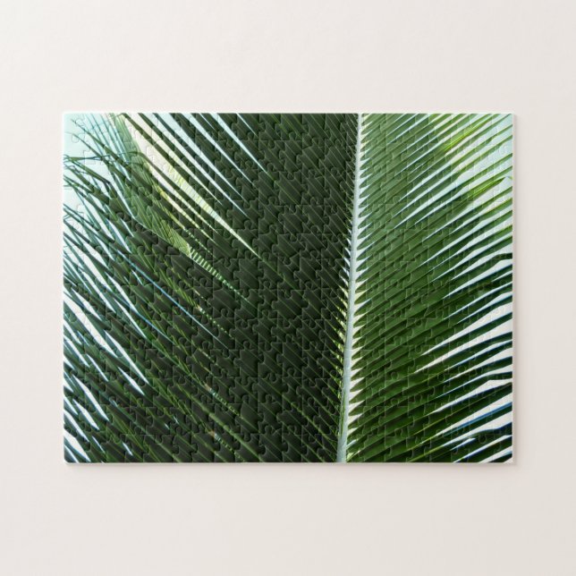 Puzzle Overlapping Palm Fronds Tropical Green Abstract (Horizontal)