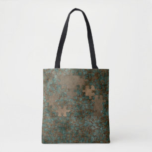Puzzle oxidized metal tote bag